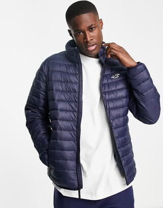 Hollister mockneck lightweight puffer jacket in navy - ShopStyle