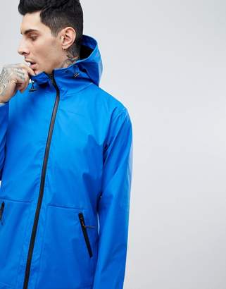 ASOS Design Shower Resistant Rain Coat With Borg Lined Hood In Blue