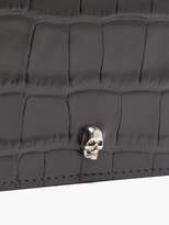 Thumbnail for your product : Alexander McQueen Skull-embellished Croc-effect Leather Card Holder - Mens - Black