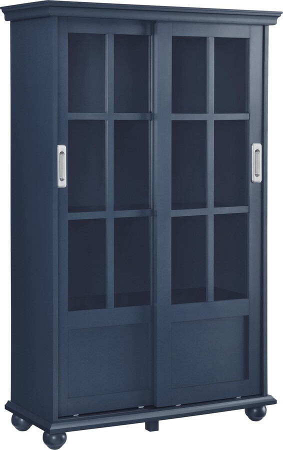 Ameriwood Home Aaron Lane Blue Bookcase with Sliding Glass Doors