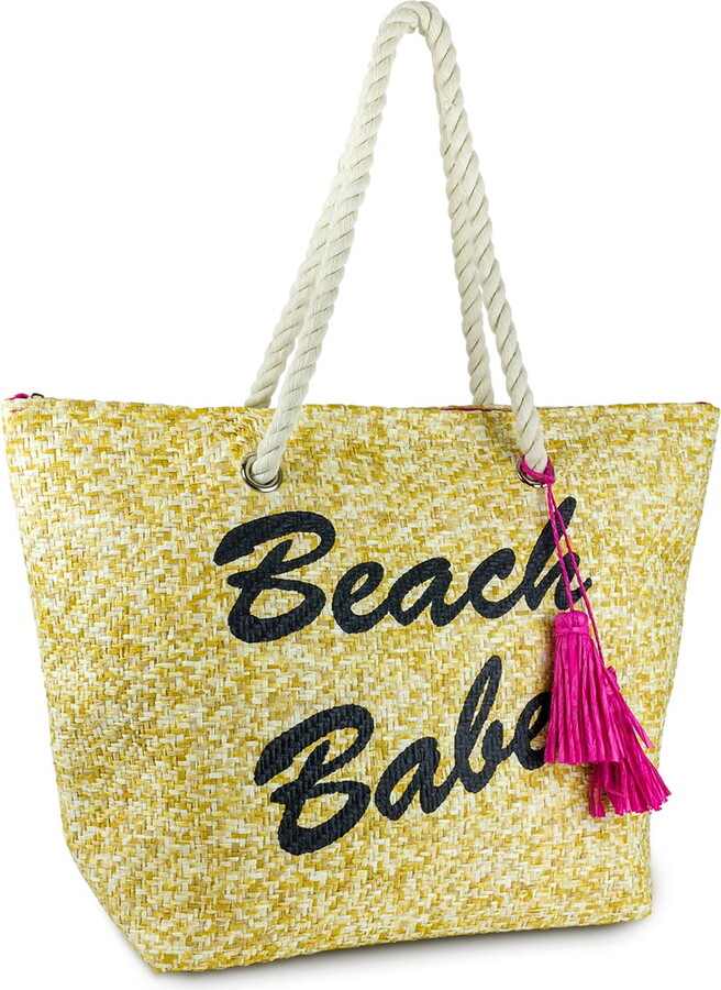 Magid Women’s Beach Babe Straw Tote Bag with Tassels and Rope Handle