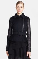 Thumbnail for your product : Oscar de la Renta Moto Jacket with Leather Sleeves