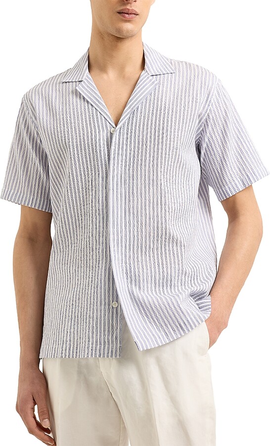 Orlebar Brown Maitan Ii Beach Stripe Seersucker Button Down Shirt
