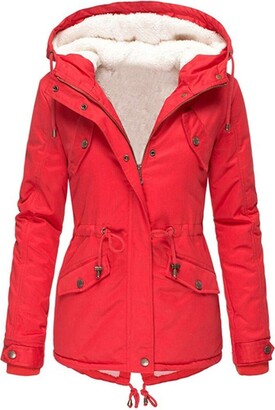 TDEOK Women's Plush Warm Winter Jacket Large Size Pure Colour Down Coat Long Sleeve Zip Pocket Comfortable Coat
