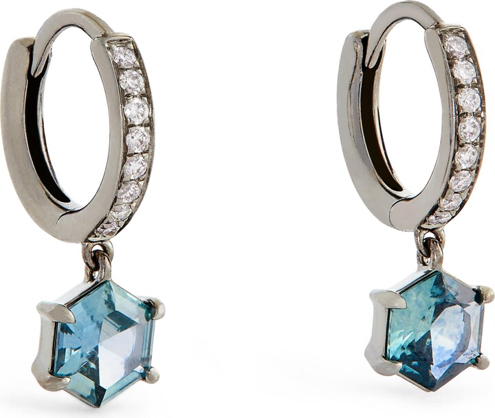 Eva Fehren Blackened White Gold, Diamond and Sapphire Offset Hoop Earrings