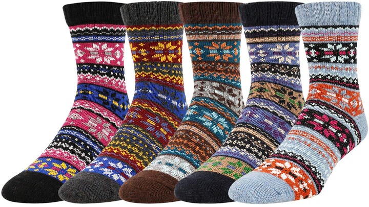Zmart 5 Pack Mens Warm Thick Knit Wool Cozy Socks Cool Fall Winter Striped Gift 