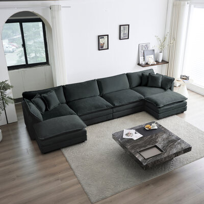 Hokku Designs Large U-Shape Sectional In Gray Chenille, Wood Foundation, Comfortable Sponge Cushions, Reversible Chaise Feature U Shaped With And Strong Frame, Soft