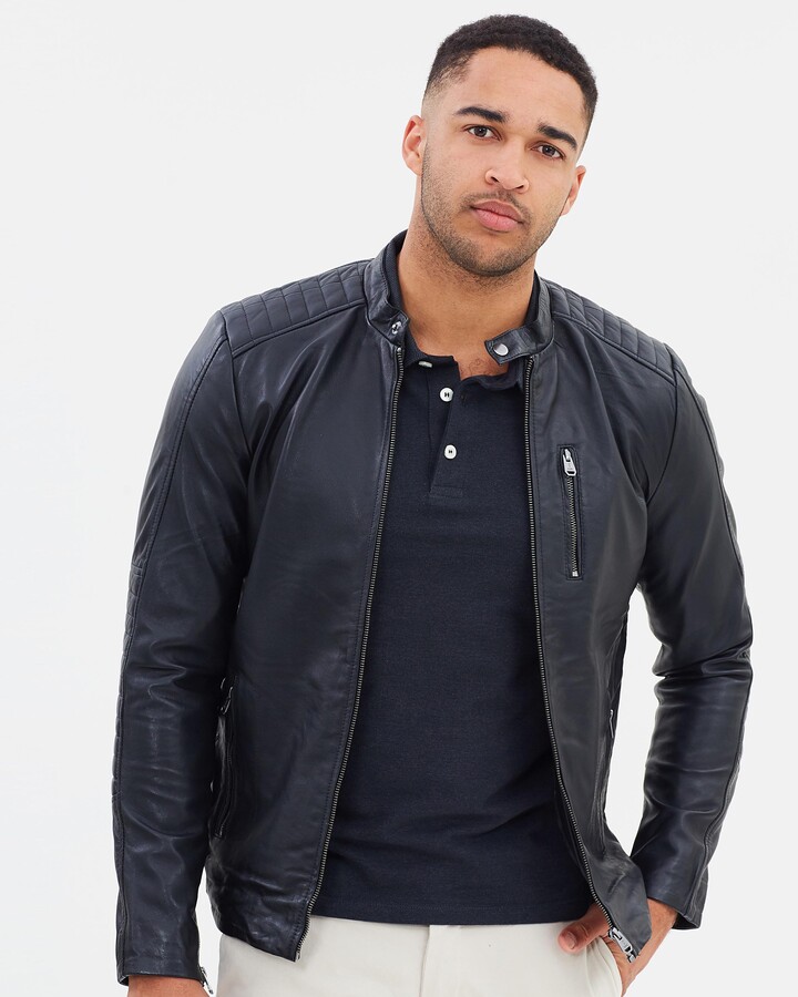 Jack and Jones Men's Black Leather Jackets - Core Leather Jacket - Size S  at The Iconic - ShopStyle