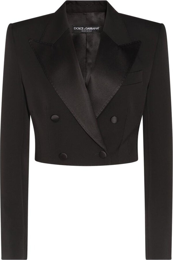 Dolce & Gabbana Double-Breasted Cropped Gabardine Tuxedo Jacket