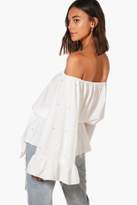 Thumbnail for your product : boohoo Pearl Off The Shoulder Ruffle Blouse