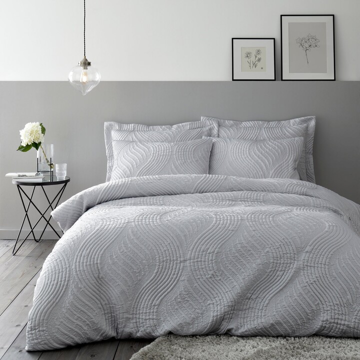 Dunelm Romilly Wave Luxe Pinsonic Silver Duvet Cover and Pillowcase Set Silver ShopStyle