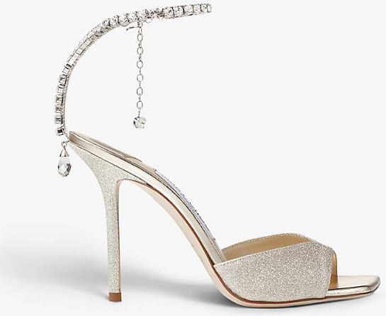 Jimmy Choo Womens Platinum Ice/Crystal Saeda Crystal-Embellished Glitter-Leather Heeled Courts Eur 41.5 / 8.5 Uk Women