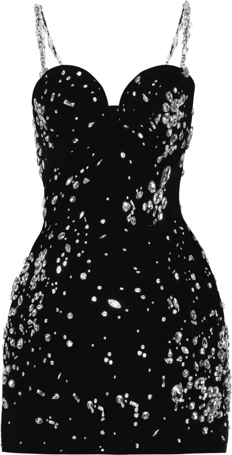 Oscar de la Renta Crystal-Embellished Velvet Mini Dress