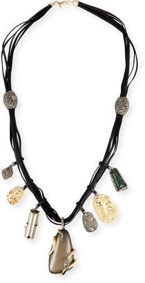 Alexis Bittar Long Charm Necklace w/Suede Cord
