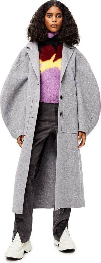 grey belted wool coat