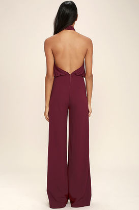Lulus Moment for Life Wine Red Halter Jumpsuit