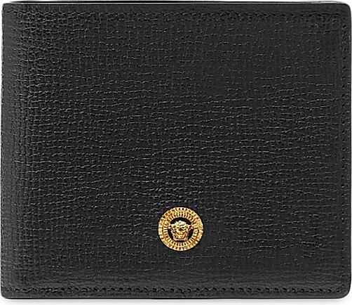 Men's Leather Bifold Wallet - Black Versace Gold