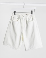 Thumbnail for your product : ASOS DESIGN denim high rise easy wide leg shorts in white