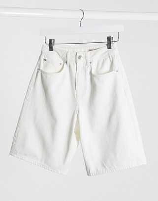 ASOS DESIGN denim high rise easy wide leg shorts in white