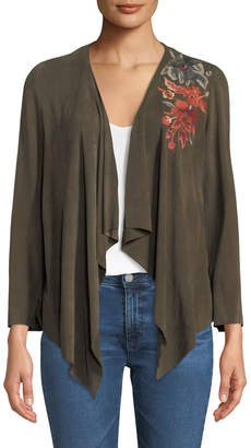 Johnny Was Ferris Embroidered Suede Draped Jacket