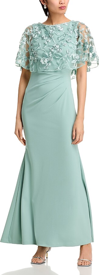Eliza J Sleeveless Gown with Embroidered Cape Overlay