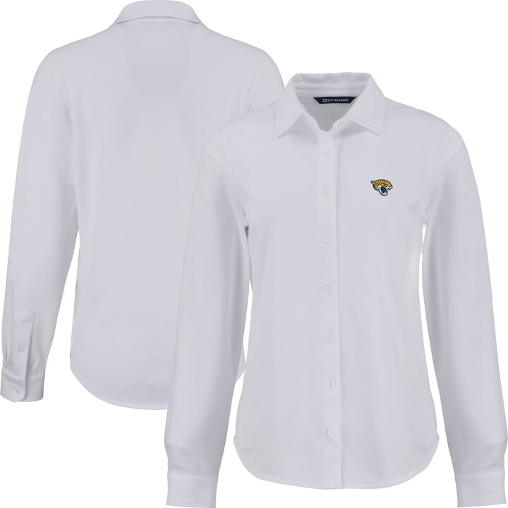 Women's Cutter & Buck White Jacksonville Jaguars Advantage Eco Soft Pique Tri-Blend Long Sleeve Button-Up Shirt