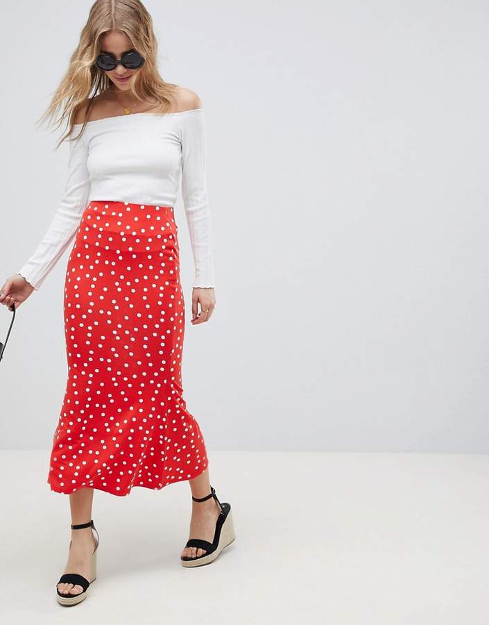 Asos Red And White Polka Dot Maxi Skirt RIXO Nancy Polka Dot-Print