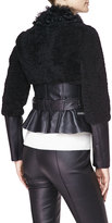 Thumbnail for your product : Burberry Fitted Leather & Shearling Fur Biker Jacket