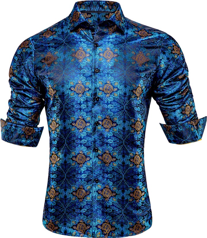 HiTie Formal Shirts for Men Green Paisley Button Down Dress Shirt Long