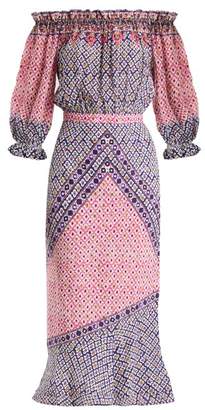Saloni Grace Paisley Print Silk Crepe De Chine Dress - Womens - Pink Multi