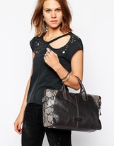 Thumbnail for your product : Urban Code Urbancode Leather Charcoal Tote Bag With Mink Snake Panel