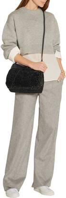 Kara Tie Leather-paneled Marled Shearling Shoulder Bag