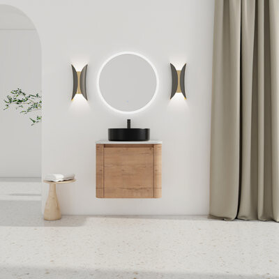 Latitude Run 24'' Wall-Mounted Bathroom Vanity With Ceramic Art Sink & 1-Soft-Close Door