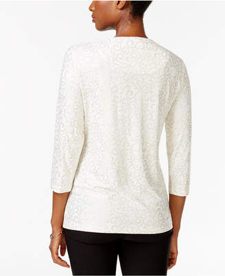 JM Collection Metallic-Print Jacquard Top, Created for Macy's