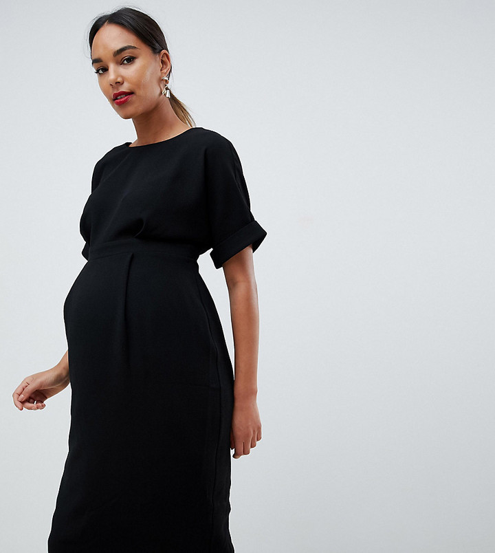 ASOS Maternity ASOS DESIGN Maternity wiggle midi dress in black - ShopStyle