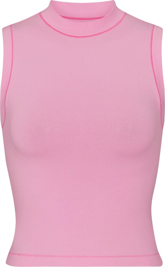 Cotton Jersey Mock Neck Tank Bubble Gum ShopStyle