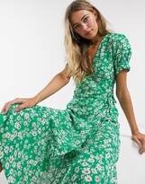 Thumbnail for your product : Influence wrap midi dress in green daisy print