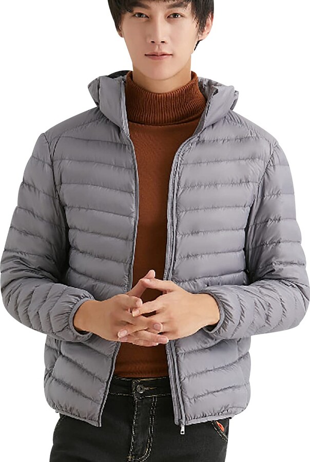 Peuignao Mens Lightweight Puffer Jacket with Hood Packable Down Jacket