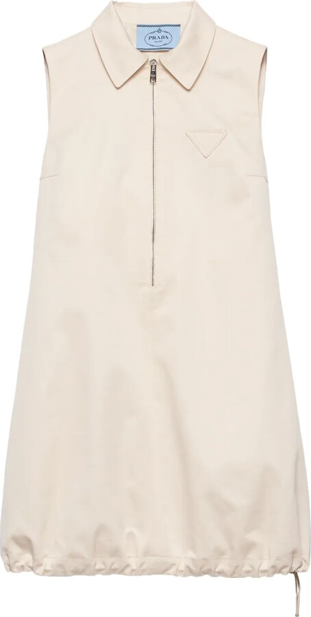 Prada Half-Zip Drawstring-Hem Mini Dress