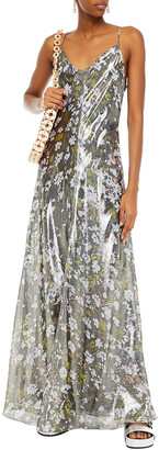 Ganni Cutout Floral-print Silk-blend Lame Maxi Slip Dress