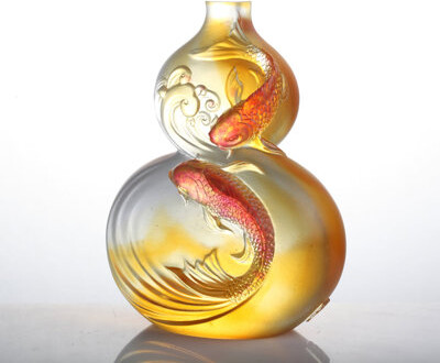 LIULI Crystal Art Crystal Koi Hulu Gourd Figurine | Waters of Abundance