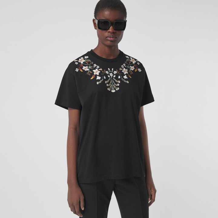 Burberry Floral Embroidered Cotton Oversized T-shirt - ShopStyle
