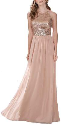 Rong store Womens Long Bridesmaid Dress Sequin and Chiffon Prom Party Dresses US