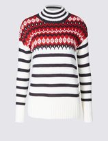 Thumbnail for your product : M&S Collection PETITE Fairisle Striped Turtle Neck Jumper
