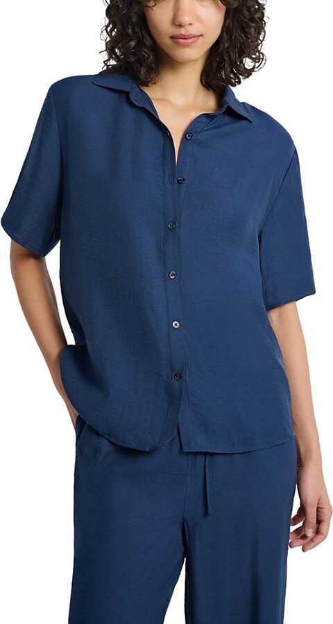 Onia Crinkle Oversized Short Sleeve Button Up