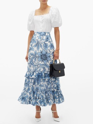Erdem Danna Modotti Wallpaper Cotton-blend Skirt - Blue White