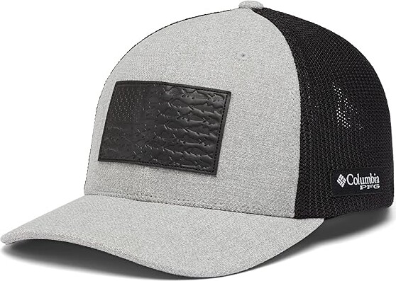 Columbia PFG Leather Fish Flag Mesh Ball Cap (Cool Grey Heather/Black) Caps  - ShopStyle Hats