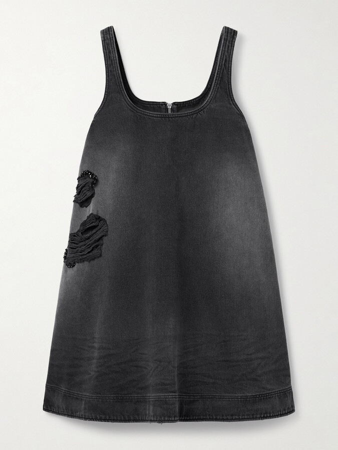 Simone Rocha Distressed Embellished Denim Mini Dress - Black
