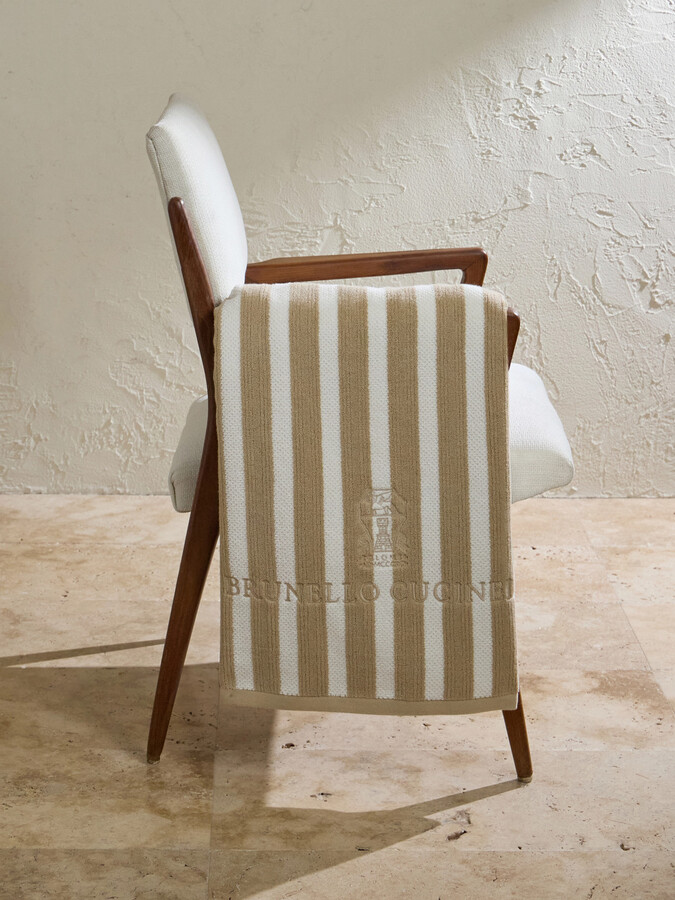 Logo-Embroidered Striped Cotton-Terry Beach Towel