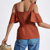 Thumbnail for your product : River Island Petite orange button front bardot top